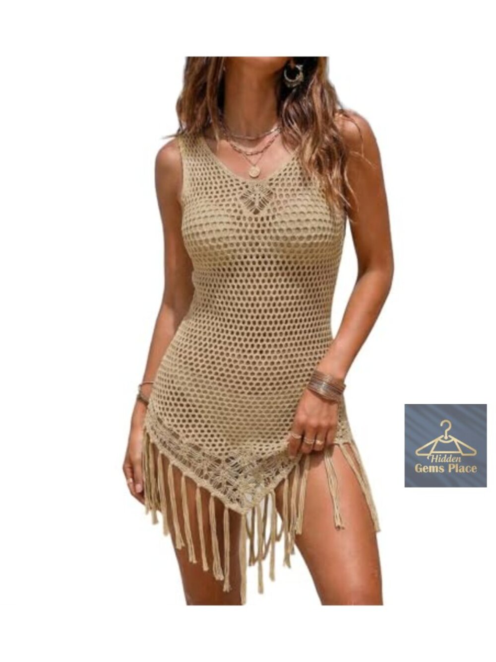 Ekouaer Crochet Swimsuit Cover Up Tassel Beach Bikini Coverup Sleeveless